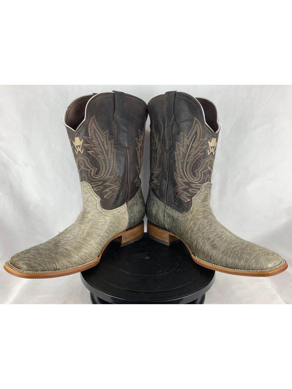 NEW Mens 12 White Wing Hair on Hide Western Boots Wide Square Toe Gray Hair Calf